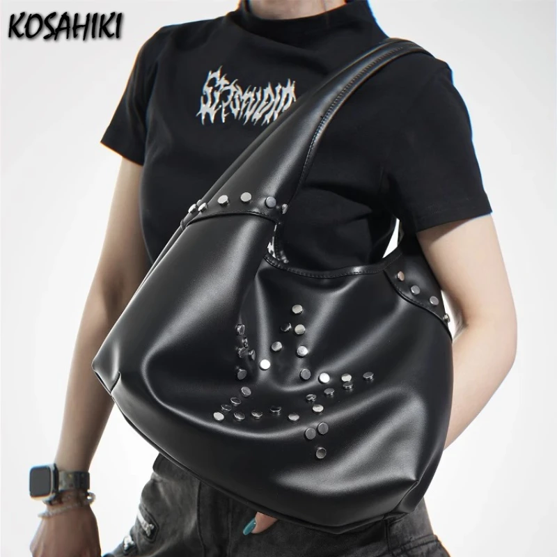 

Y2k Aesthetic Vintage Star Rivet Top-Handle Bags Pu Leather All Match Women's Handbags Fashion Office Lady Shoulder Underarm Bag