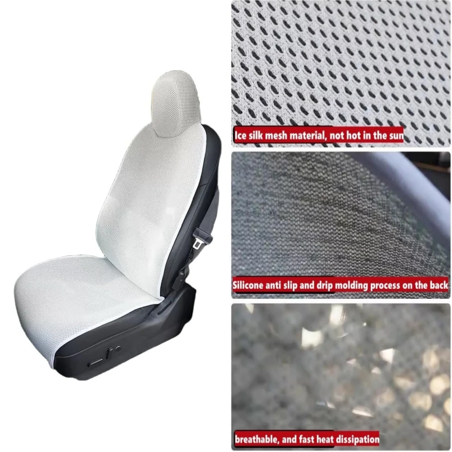 Breathable Summer Front Seat Cover For Tesla Model Y & Model 3 2019-2024 3D Mesh Ice Silk Sweat Absorbent Essential Protector