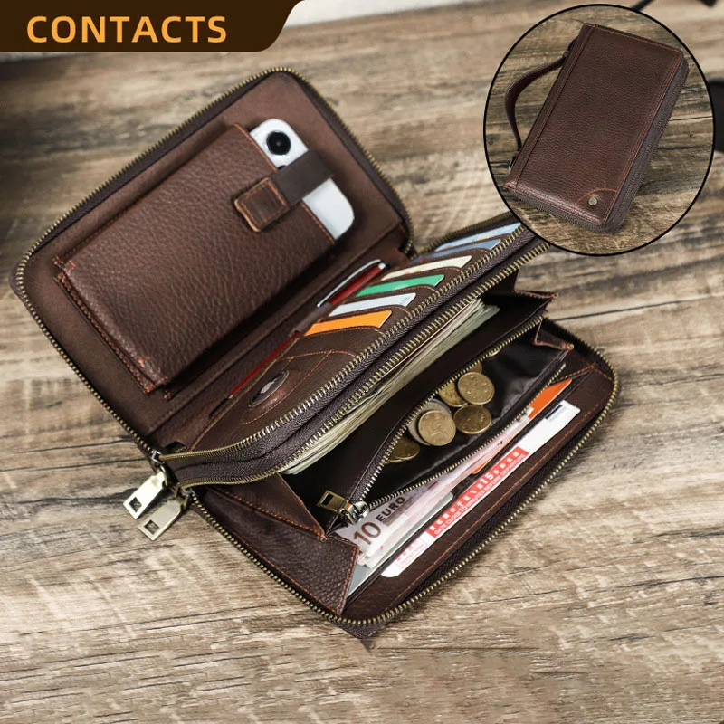 Retro Crazy Horse Leather AirTag Tracking RFID Anti-Theft Wallet for Men's Handbag