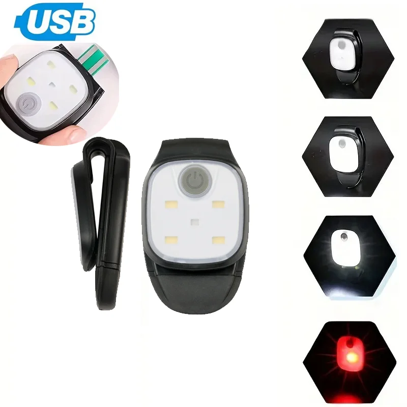LED-Clip-Taschenlampe, 4 Beleuchtungsmodi, USB, tragbar, wiederaufladbar, auf Licht, Sicherheitswarnung, Lauflichter für nächtliches Gehen, Angeln