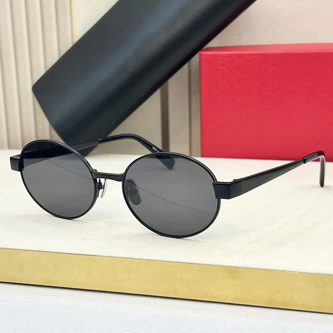 

YSSL692 Top Quality Fashionable Round Metal UVblocking Cool Grey Sunglasses for Men Women Instagram Vacation Style