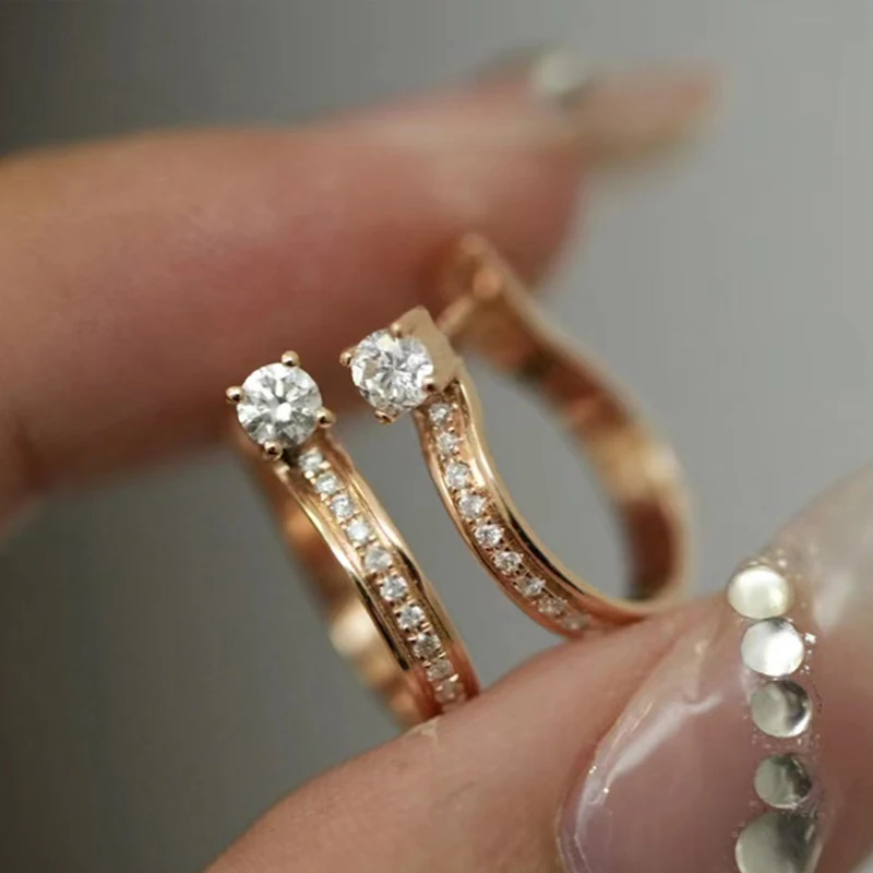 Huitan Delicate Simple Rose Gold Color Hoop Earrings Female Daily Wearable Jewelry with Brilliant Zirconia Fashion Accessories