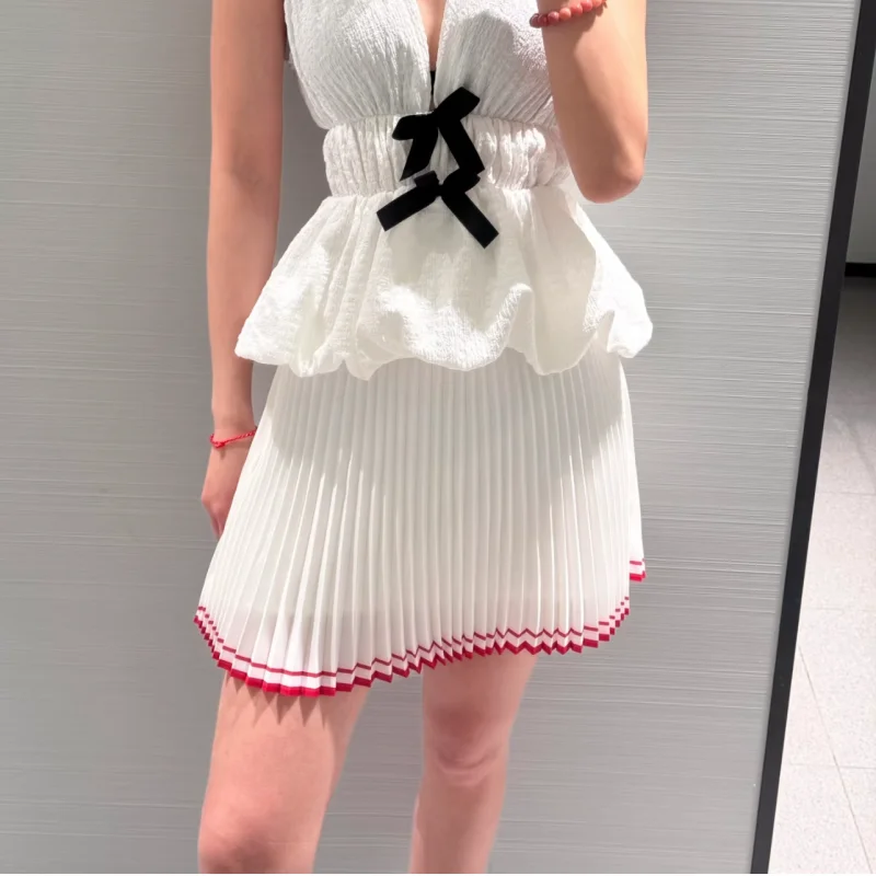 

Sweet Skirt Women's Pleated ort Skirt Spring Summer New Sle Dr Polyester Fiber 00% Faionable Ele