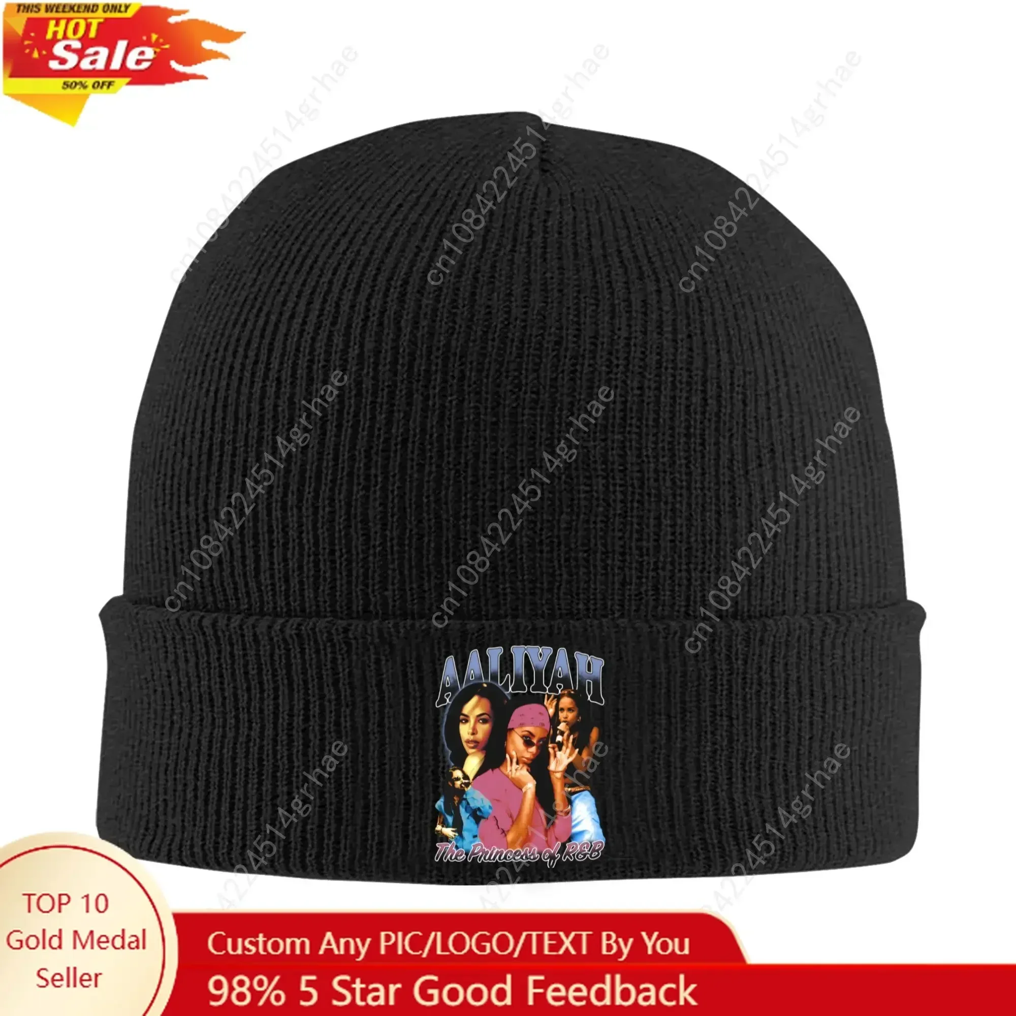 Aaliyah Merch Vintage 90s Bootleg Rap Skullies Beanies Caps Hip Hop Winter Warm Men Women Knitting Hats Unisex Adult Bonnet Hat