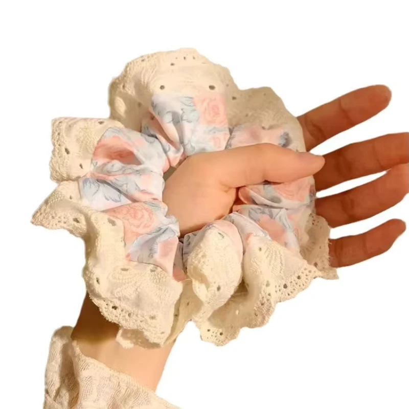 

Premium lace flowers gentle bun hair loop tie hair rubber band hair rope hair accessories beautiful girl