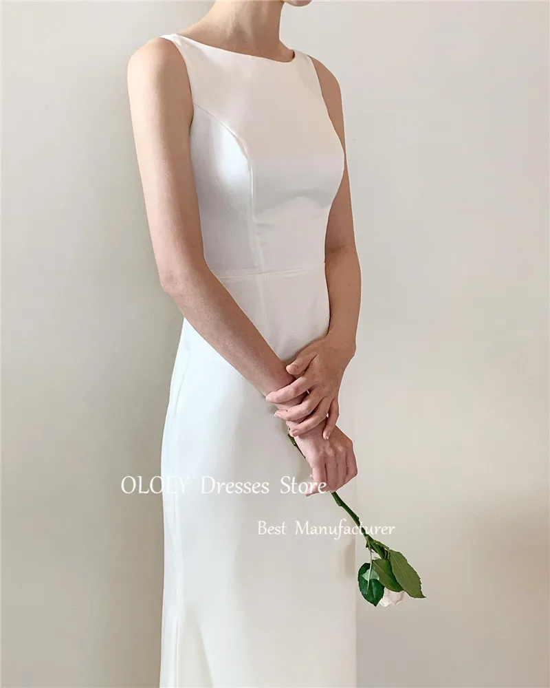 OLOEY Simple Mermaid Korea Wedding Dresses Photoshoot Soft Satin Scoop Neck Corset Back Floor Length Bridal Gowns