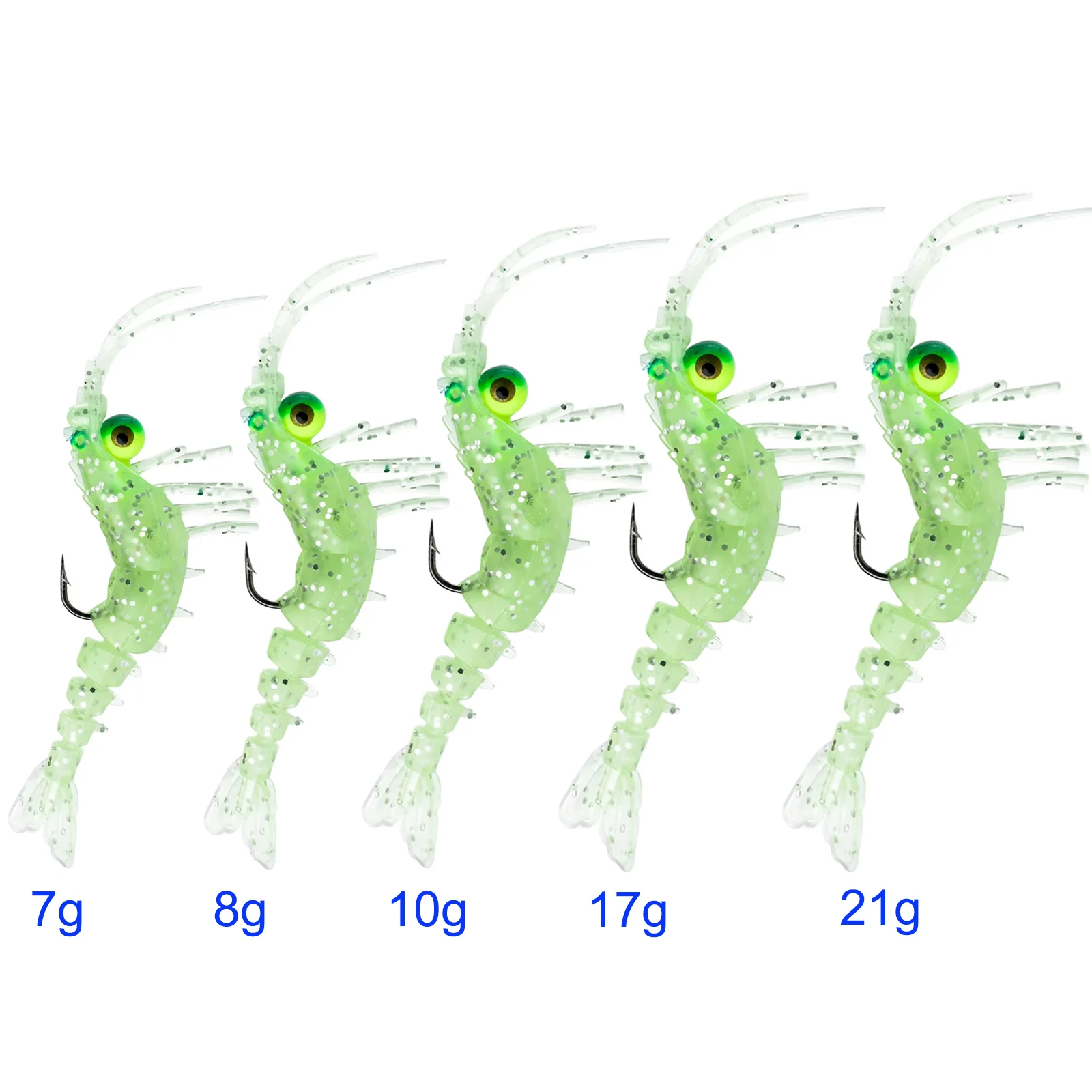 

5pcs Soft Shrimp Lures 7g 8.5g 10.5g 17.5g 21g Glow Silicone Fishing Shrimp Bait With Hook Freshwater Saltwater Artificial Lure