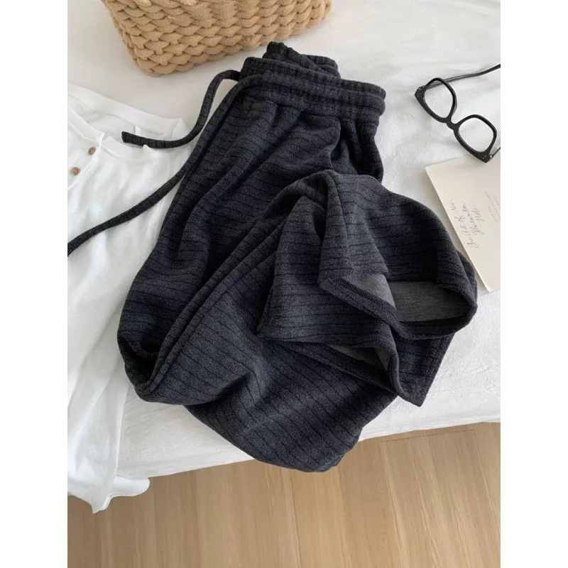 

Мужские повседневные широкие брюки в полоску, шелковые свободные брюки, длинные брюки, осень-зима, для отдыха, Sle Ci Walk, полиэфирное волокно