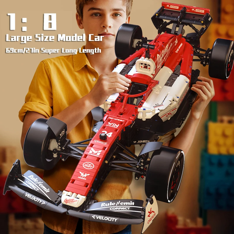 

TOYLINX масштаб 1:8, красный гоночный автомобиль, строительные блоки, технические строительные игрушки для взрослых/детей, коллекционный гоночный строительный набор