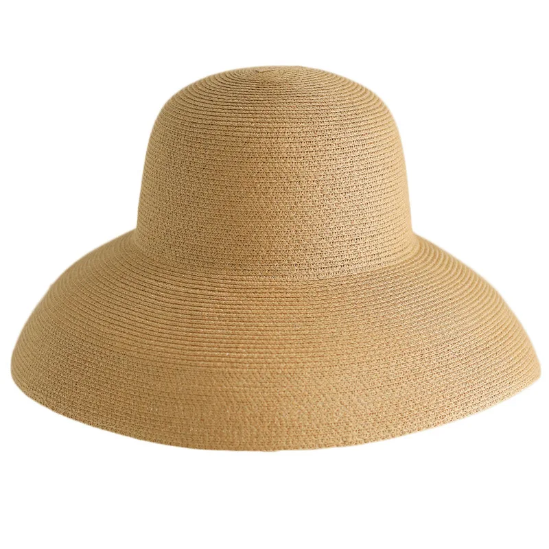 Summer Hepburn Style Vintage Design Big Eaves Straw Hat Women Girls Solid Color Beach Holiday Big Sun Gorra