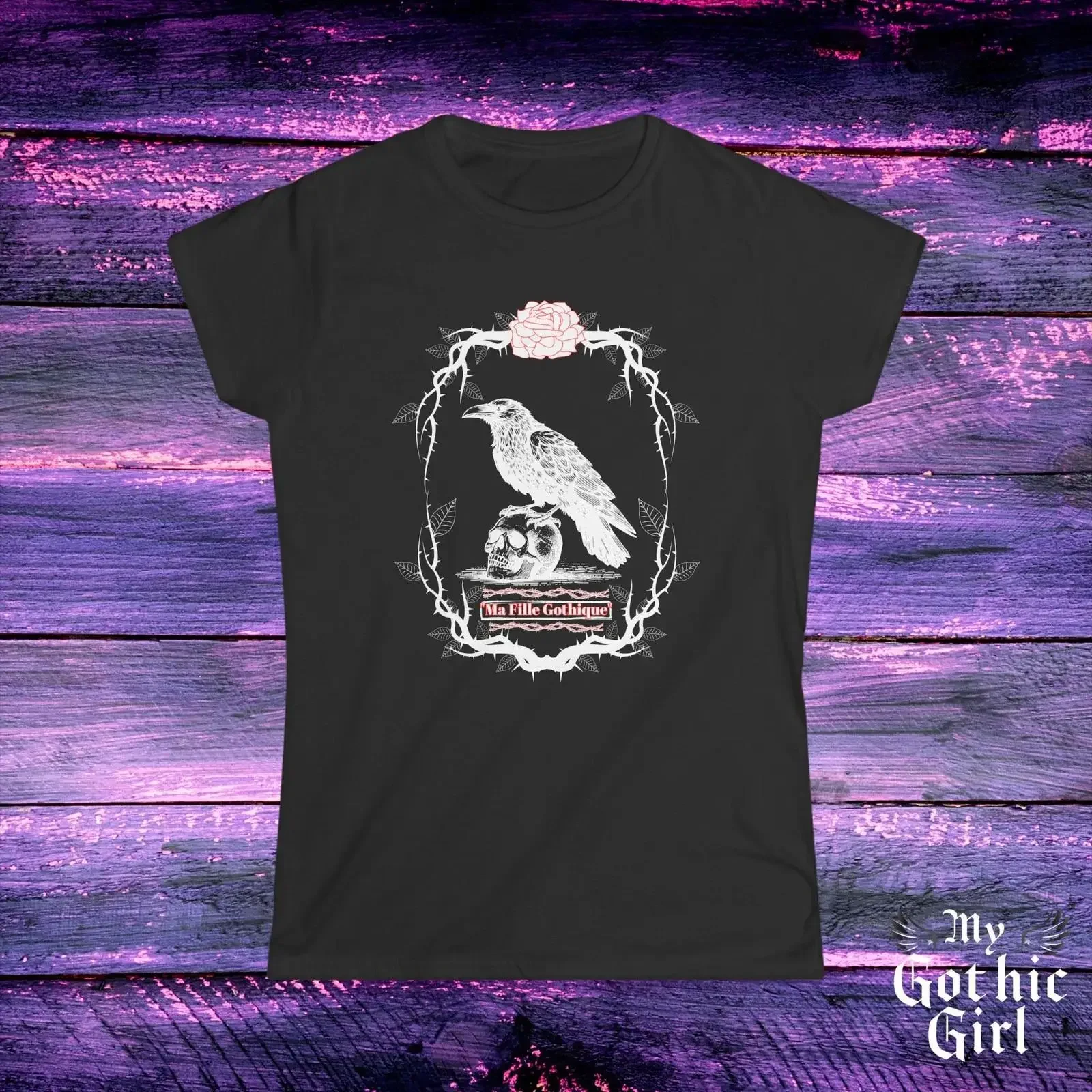MGG Women's T Shirt quot Ma Fille Gothique Alt Fashion Gothic Style Goth Apparel vintage Washed Slightly Stretched Soft