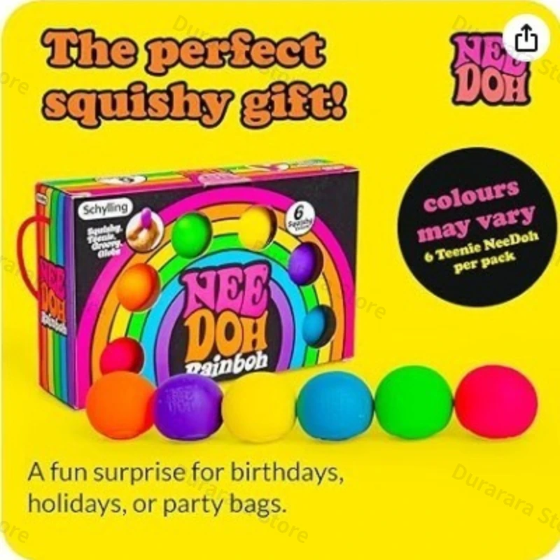 Nueva Pelota Antiestrés Schylling Rainbow Teenie Nee Doh, Objeto para Apretar para la Concentración, para Niños con TDAH, Juguete de Regalo