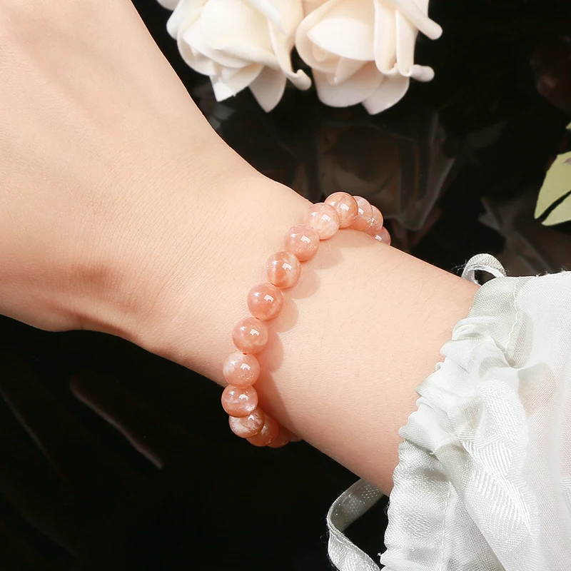 JD Natural Sunstone Beads DIY Beads Bracelets For Women Jewelry Gift Elastic Cord Men Healing Energy Bangle Wristband Gifts