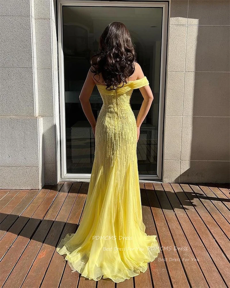 Luxury Yellow Mermaid Evening Dresses Off One Shoulder Prom Dress Shiny Sequins Customized Formal Party Gowns For Women Vestidos