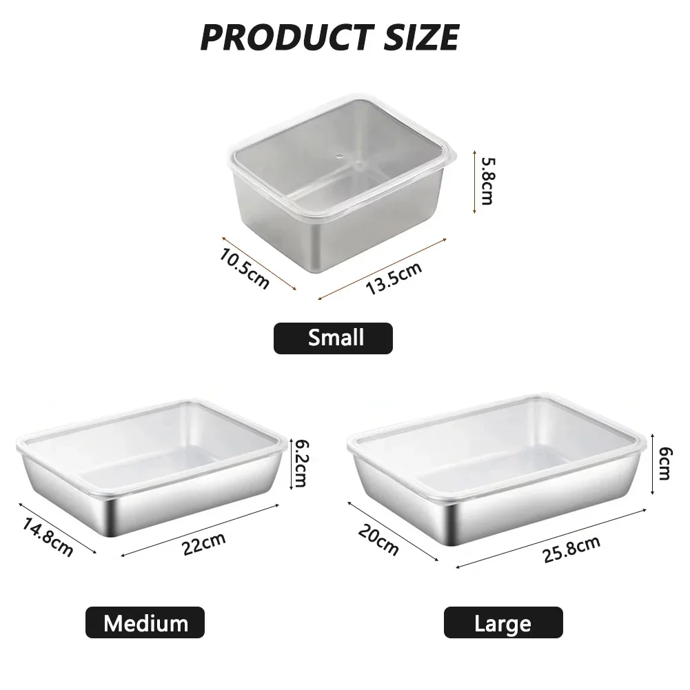 Stainless Steel Food Storage Serving Trays With Lid Rectangular Food Storage Pan Large Freshing Lunch Box Container For Kitchen