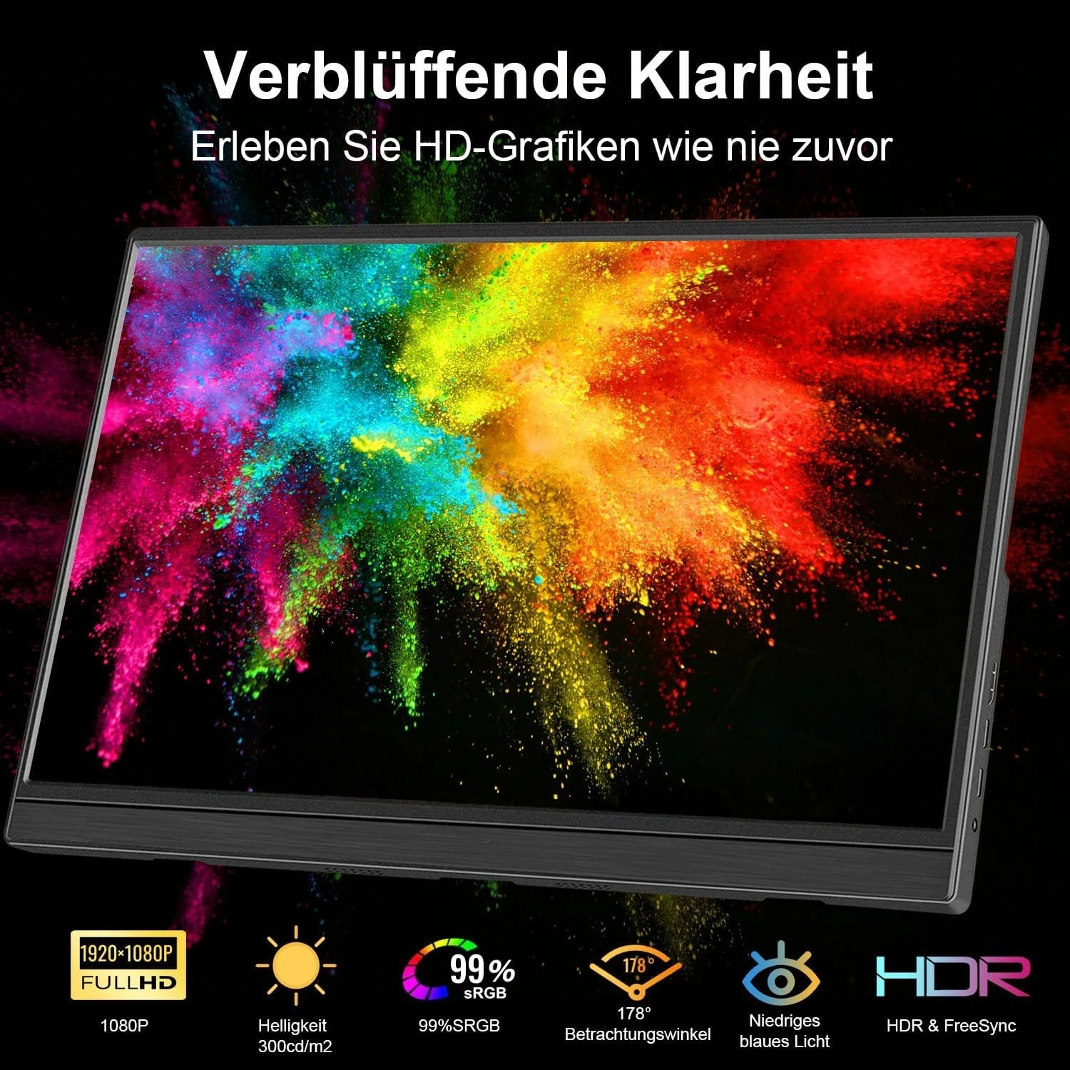 15.6Inch Portable Monitor Type-C Gaming Monitor with Built-in Speaker Stand and Ultra Slim External Suitable for Mac Smartphone