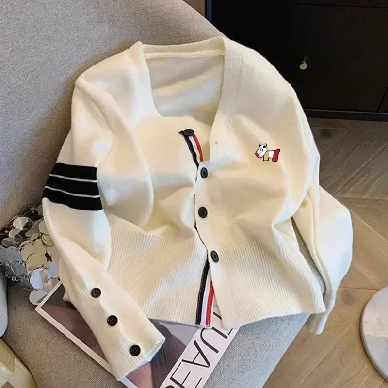 Fashion Stripe Knit Sweater Cardigan Women Golf Wear  Spring New Golf Sweater Korean New Jacket Coat Women's Golf Clothing