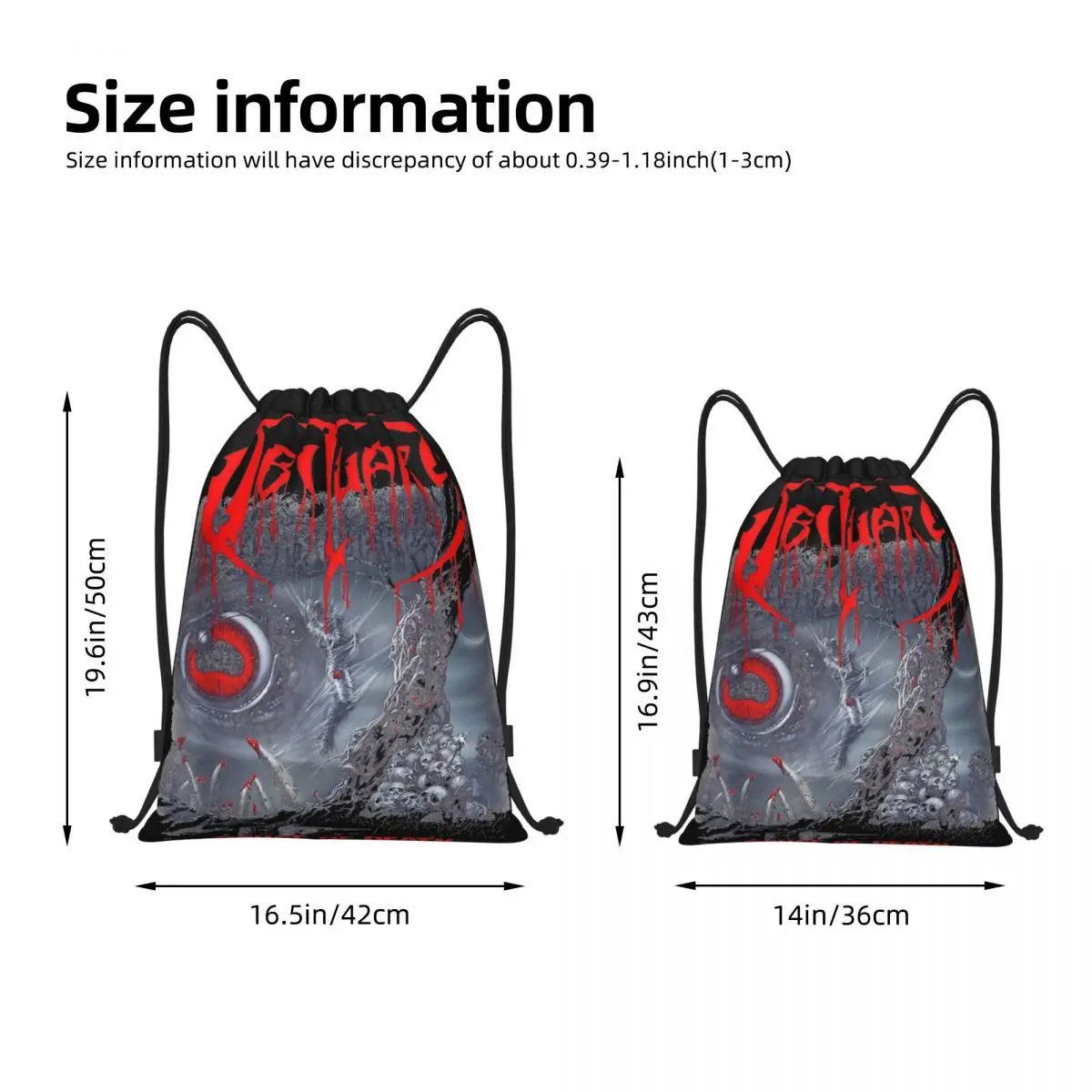 Mochila deportiva con cordón, bolso de cuerda con cuerda de ruido, mochila de gimnasio, música de Metal de la muerte