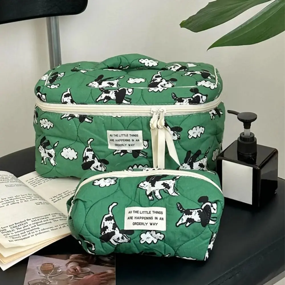 Cute Dog Sheep Pattern Cotton Wash Bag Flap Storage Bags Portable Soft Large Capacity Makeup Pouch with Zipper