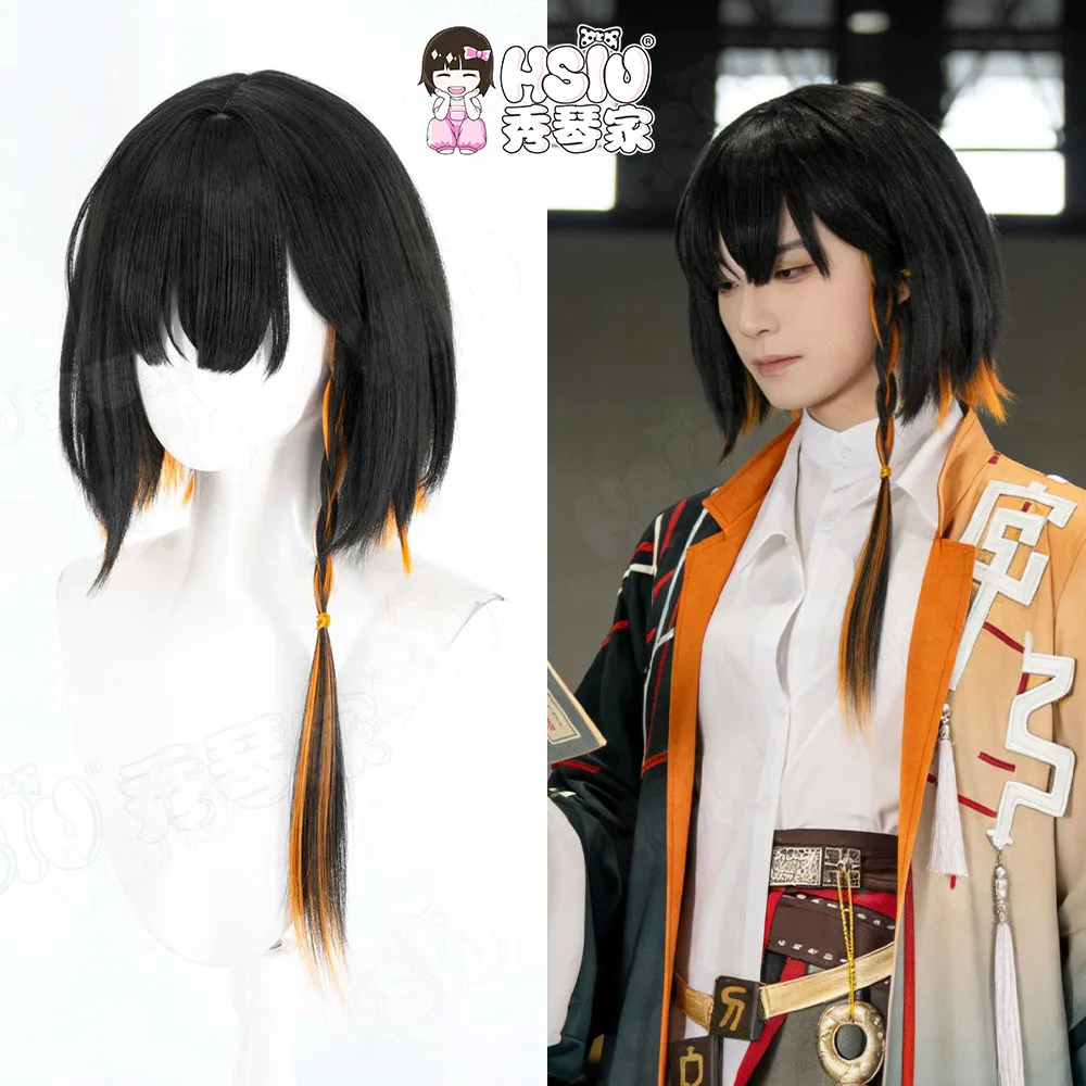 

Arknights Xie Cosplay Wig HSIU 40cm Black Mixed Orange Short Hair Heat Resistant Synthetic Hair Anime Game Cosplay Wig