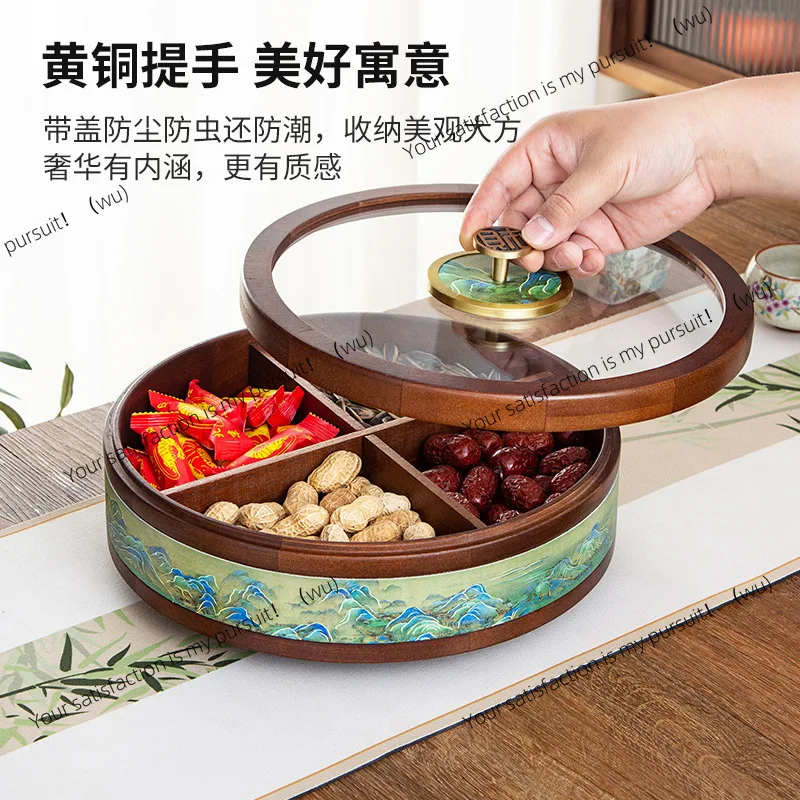 Wooden dried fruit box household living room light luxury grid wedding snack candy melon seeds solid wood storage box