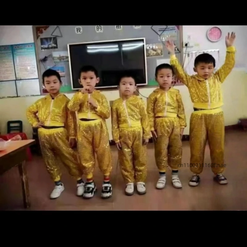 Traje de baile de Jazz con lentejuelas para niños, traje de actuación de baile callejero de Hip-hop, traje de baile callejero moderno de Jazz