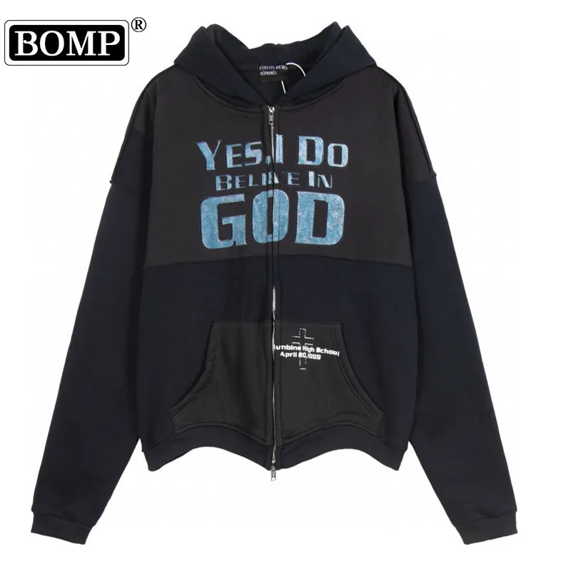 [BOMP] Melancholic Wealthy Second-generation Believes In God And Adds Velvet Short Width Version Zip Zipper Hoodie Sweatshirt