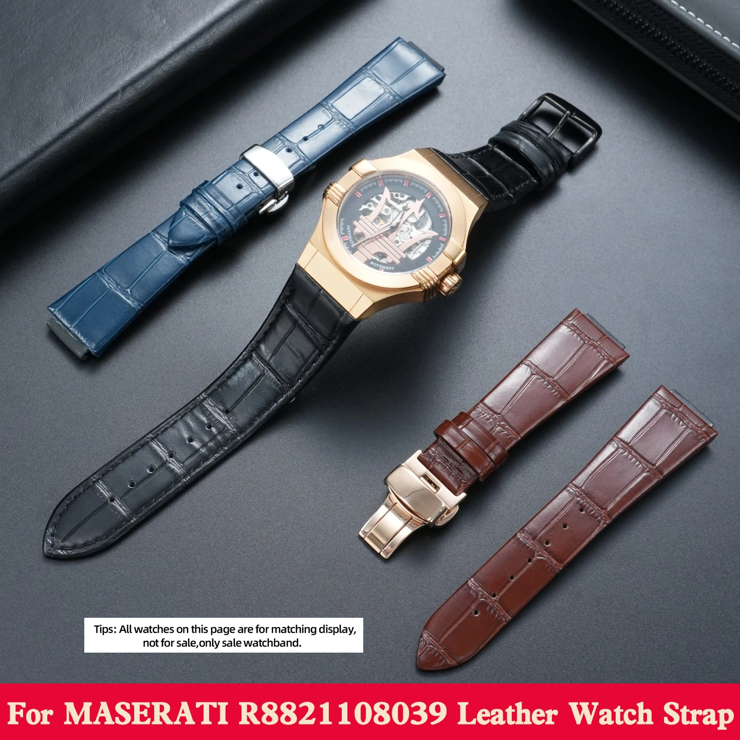 Uhrenarmband aus Rindsleder mit Schmetterlingsschnalle für MASERATI POTENZA R8821108039 R8851108501 R8821108028 Uhrenarmband Convex Herren Damen