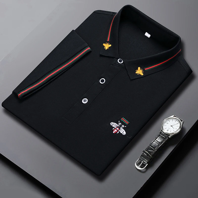 Design Markenqualität Herren Poloshirt mit Kragen und Bienen-Stickerei Kurzärmliges Neues Sommer-T-Shirt Business Klassische Mode Trend Herrenbekleidung – Detail 7