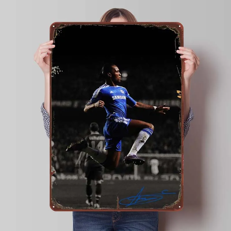 Didier Drogba Tinplate Sign Sports Poster Accessories for Home Decor Items Custom Metal Signs for Wall Art Decoration Man Cave