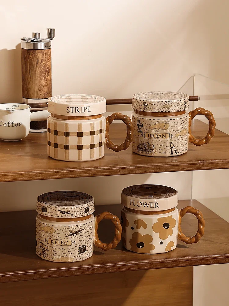

Mug Girl Art Gift Box Retro Ceramic with Lid Office Coffee Couple Water Cup