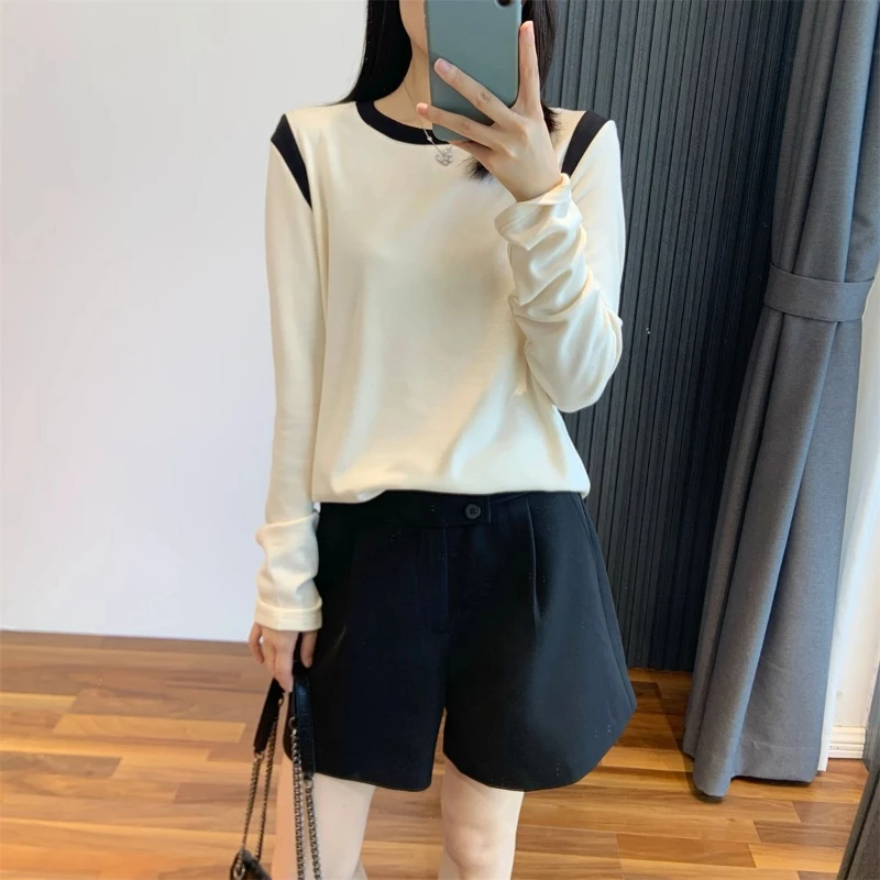 Women Clothing Contrast Patchwork Plus Size Casual Tops Spring Autumn New Long Sleeve Loose Fashion T Shirts Vintage Harajuku