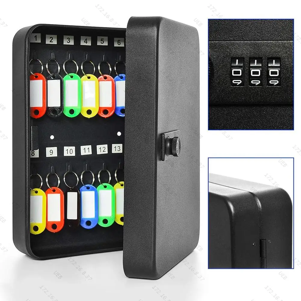 Combination Key Cabinet 20 Key Hooks Locking Key Safe Box with Code Security Lock Wall Mount Keys Storage Box Safe Deposit Box