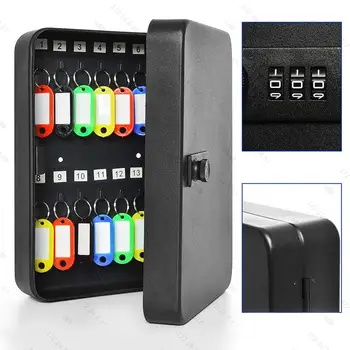 Combination Key Cabinet 20 Key Hooks Locking Key Safe Box with Code Security Lock Wall Mount Keys Storage Box Safe Deposit Box 1