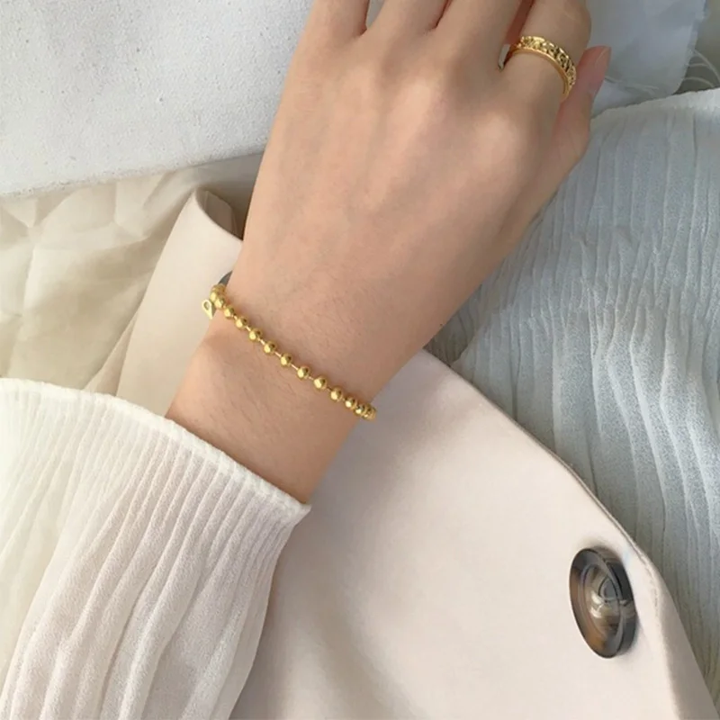 PANGJERY 316L Stainless Steel Ball Beaded Bracelets For Women Couples Classic Trendy Minimalist Elegant Daily Party Jewelry Gift