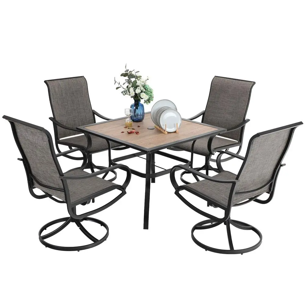 

5 Piece Outdoor Patio Dining Set, Patio Table amp Chair Set Clearance for 4 Person, 4 Swivel Dining Chairs amp 1 Square Patio T