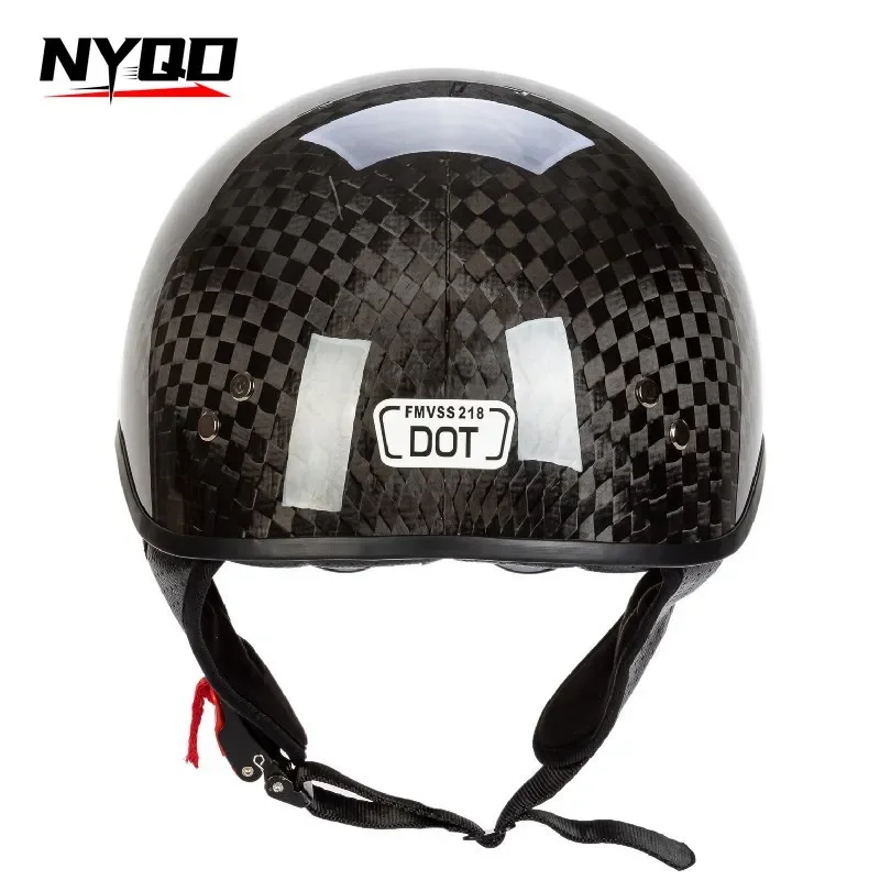 

RHR-888 with input Lenses 3K 12K Carbon Fiber Retro Half Face Motorcycle Helmet Men's Black Retro DOT CertifiedHelmet