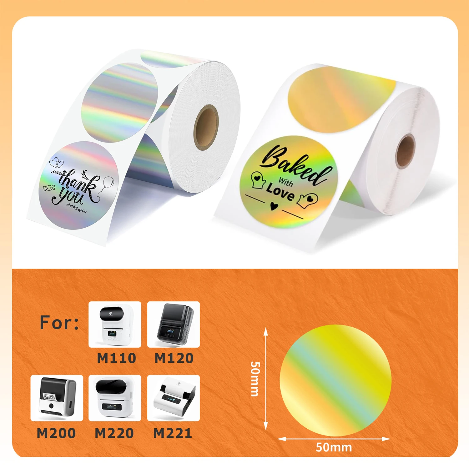 Laser Circle Thermal Sticker Label M110 Thermal Labels 50*50mm for Phomemo M120 M221 M220 Label Maker Self-Adhesive Label Tape