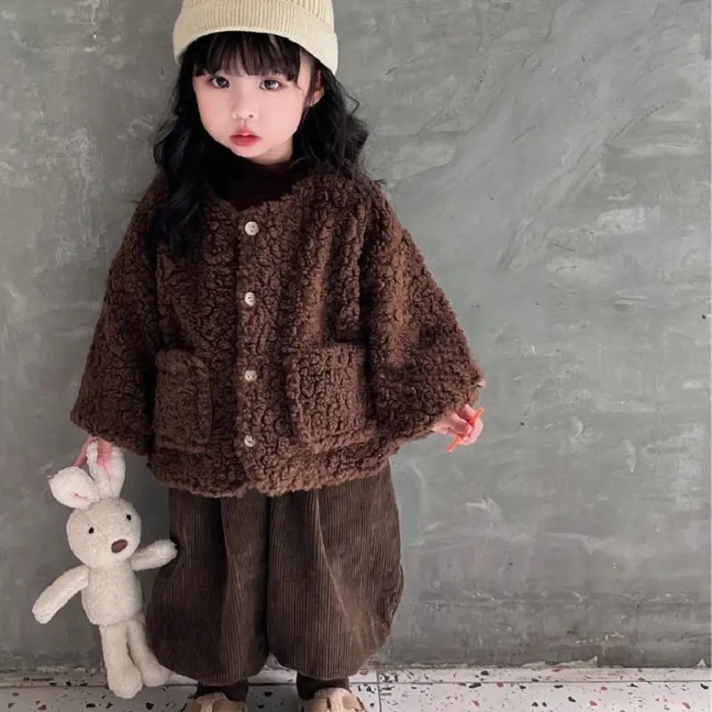 Boys and girls coats super soft lamb wool plus Ollie velvet thickened top coat 2024 winter new children's clothing