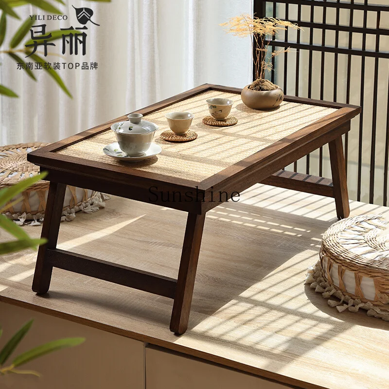 Japanese-style Zen folding bay window small coffee table tatami tea table solid wood tea table