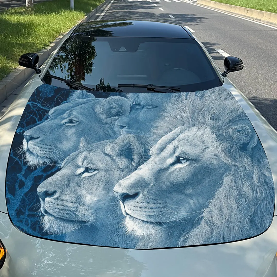 

Автомобильные наклейки Lions Boast A Striking, художественный дизайн, наклейка на капот автомобиля излучения Regal Energy, водонепроницаемый самоклеящийся винил Gr