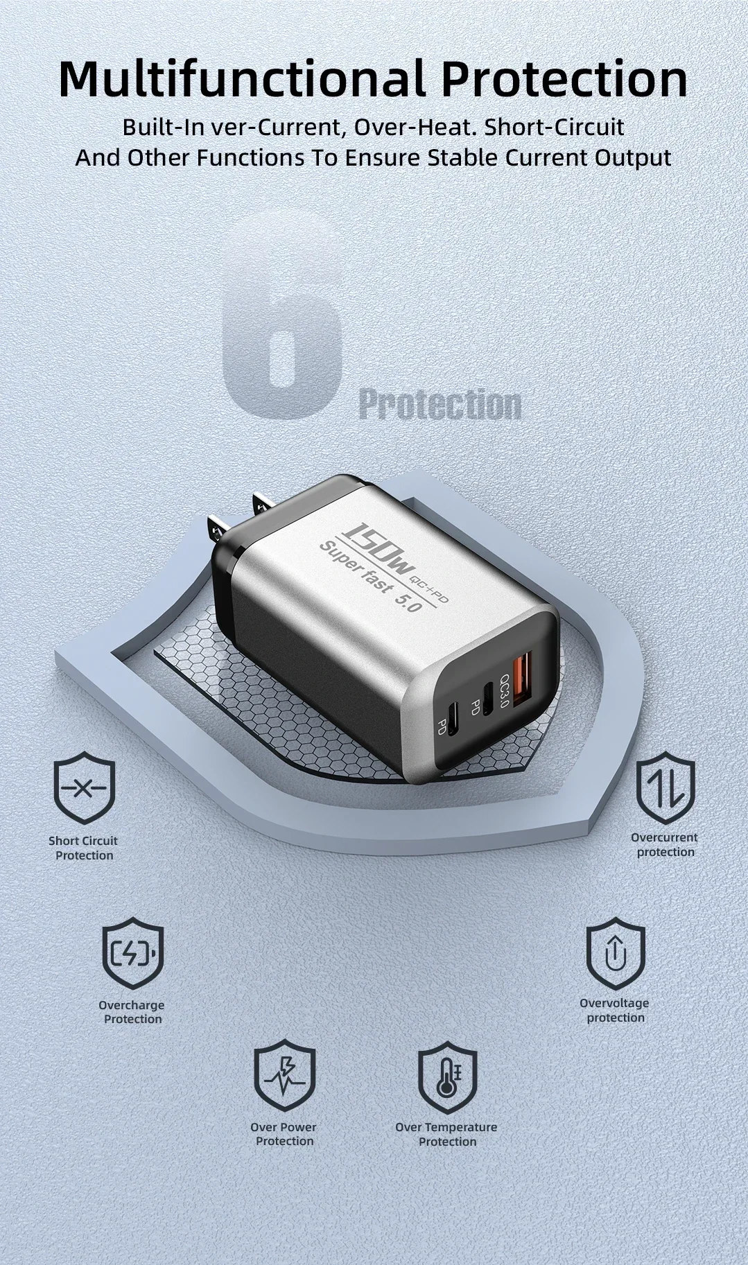 150W Type C Charger Fast Charging Phone Charger Power Adapter For iPhone Samsung Xiaomi EU/US/UK Plug Quick Charge Wall Charger