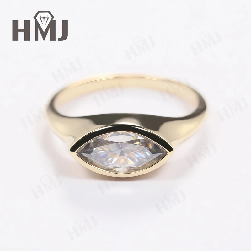 

2CT Gray Moissanite Ring Marquise Bezel-Set Design 925 Sterling Silver 10k Ring for Women Men Anniversary Gift with Certificate