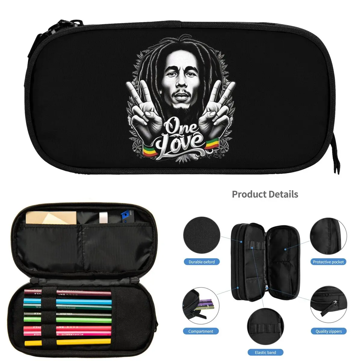 

Bob Marley Reggae Pencil Cases for Student Gifts Pen Box Pencil Bag Large Capacity Pencil Pouch Pen Holder