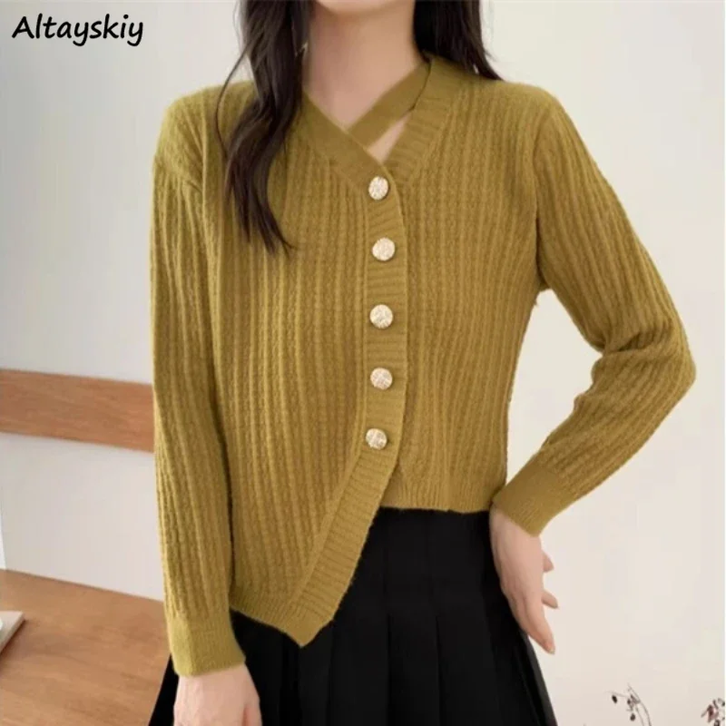 

Irregular Cardigan Women Knitted Autumn Slim Single Breasted V-neck All-match Korean Style Sweaters Ulzzang Vintage Simple New