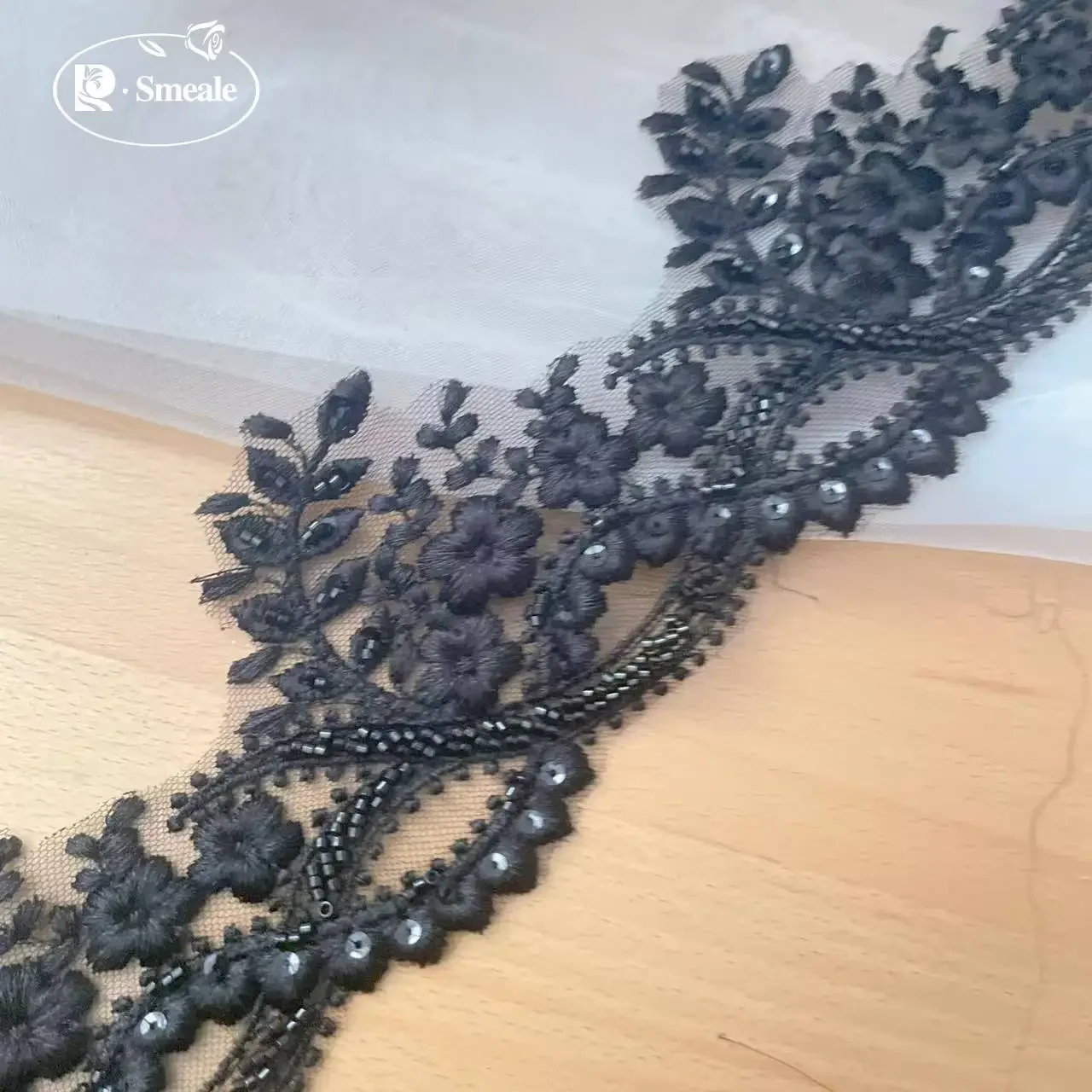 Finiture in pizzo con perline di alta qualità per tubazioni sul bordo del velo da sposa, accessori fai da te, abbigliamento fatto a mano, accessori in bianco nero e latte