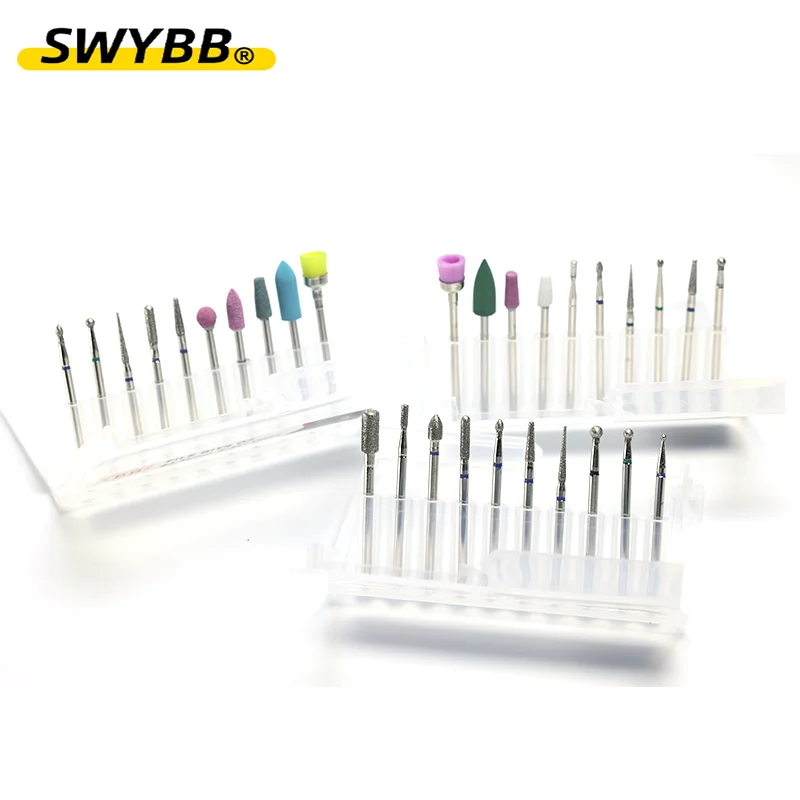 SWYBB Diamond Milling Cutters Manicure Carbide Nail Drill Bits Kits Equipment Tools Acrylic Gel Nails and Cuticle 10Pcs