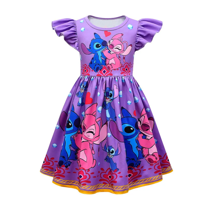 New Stitch Baby Girl Birthday Dress Fashion Cotton Princess Party Dress For Children Rainbow A Word Skirt Girl Birthday Present