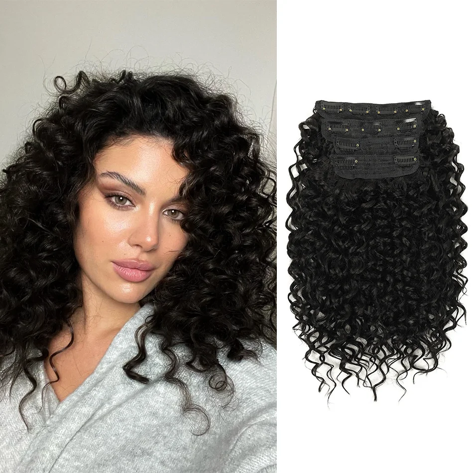 

Synthetic 14inch Clip-in Short Curly Hair Extension Fluffy Fiber Hair 4Pcs 190g Black Kinky Curly Hairpiece Fake Hair for Women