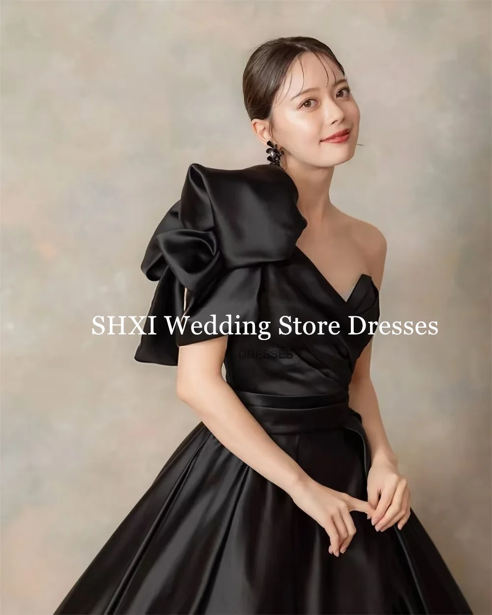 Shxi querida cetim coreia vestidos de casamento personalizado um ombro cetim vestido de baile fotos sessão vestido sem costas vestidos formais